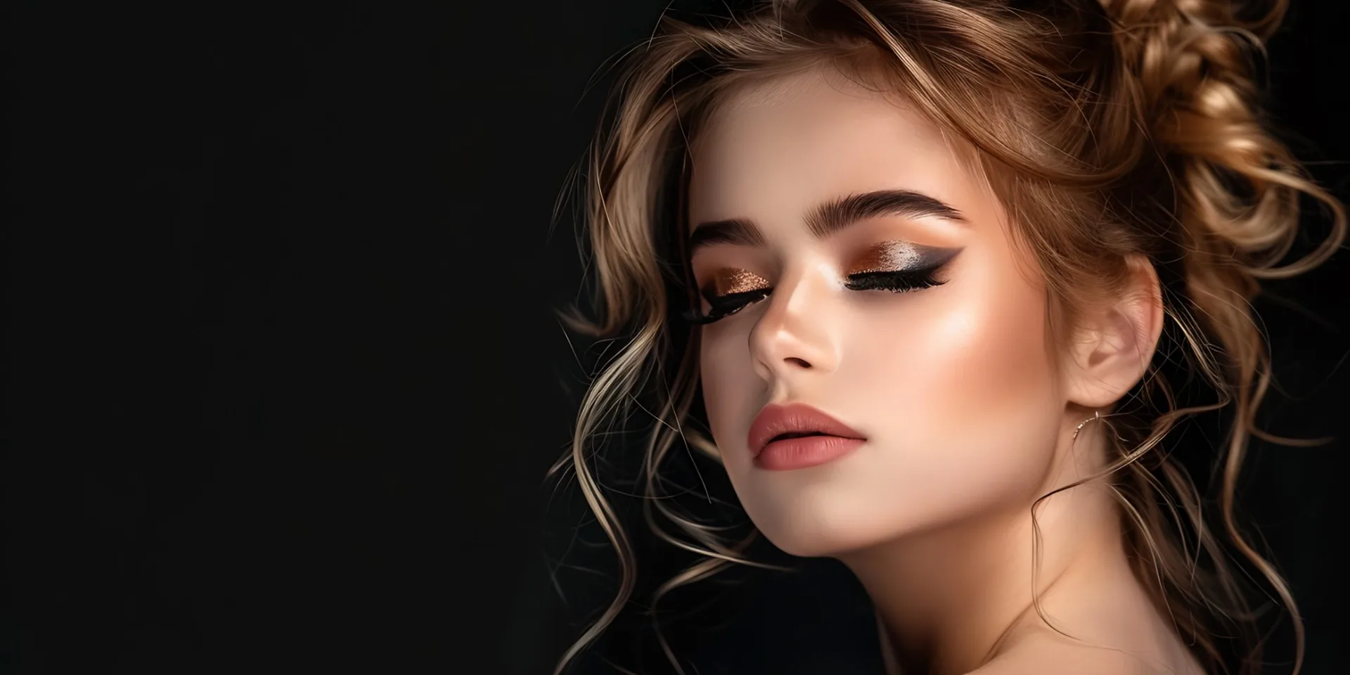 Soft-glam makeup and a textured updo created by a Venera Academy student