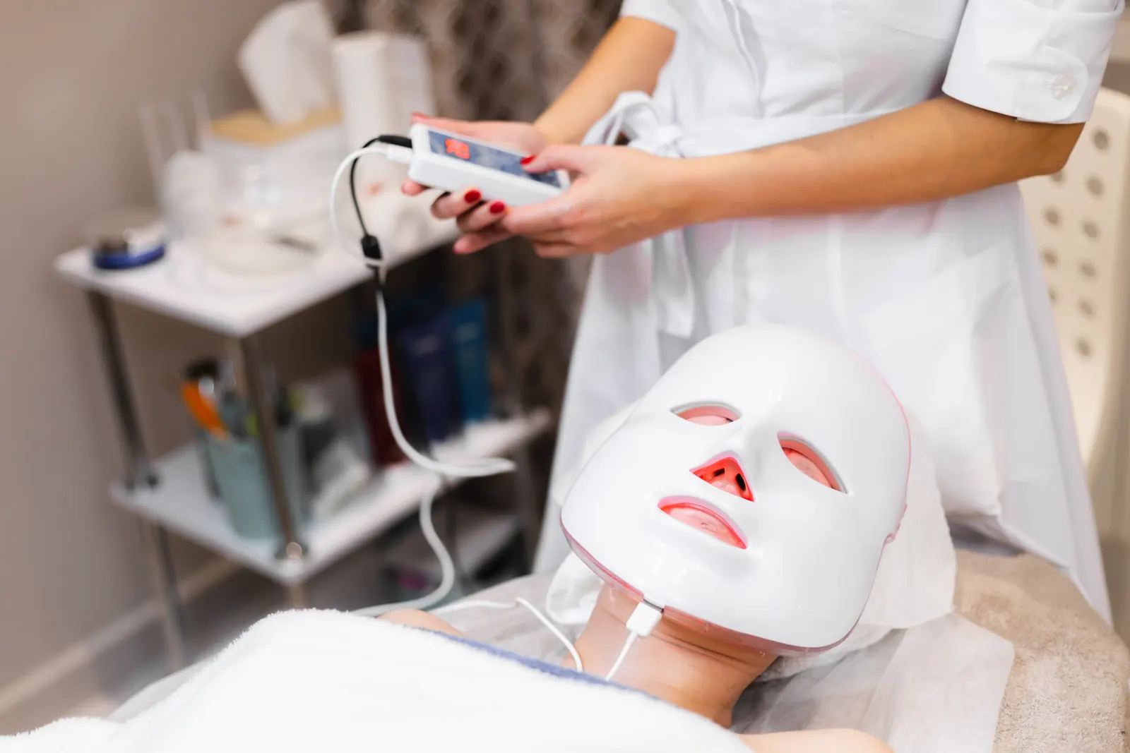 Facial mask treatment on a client