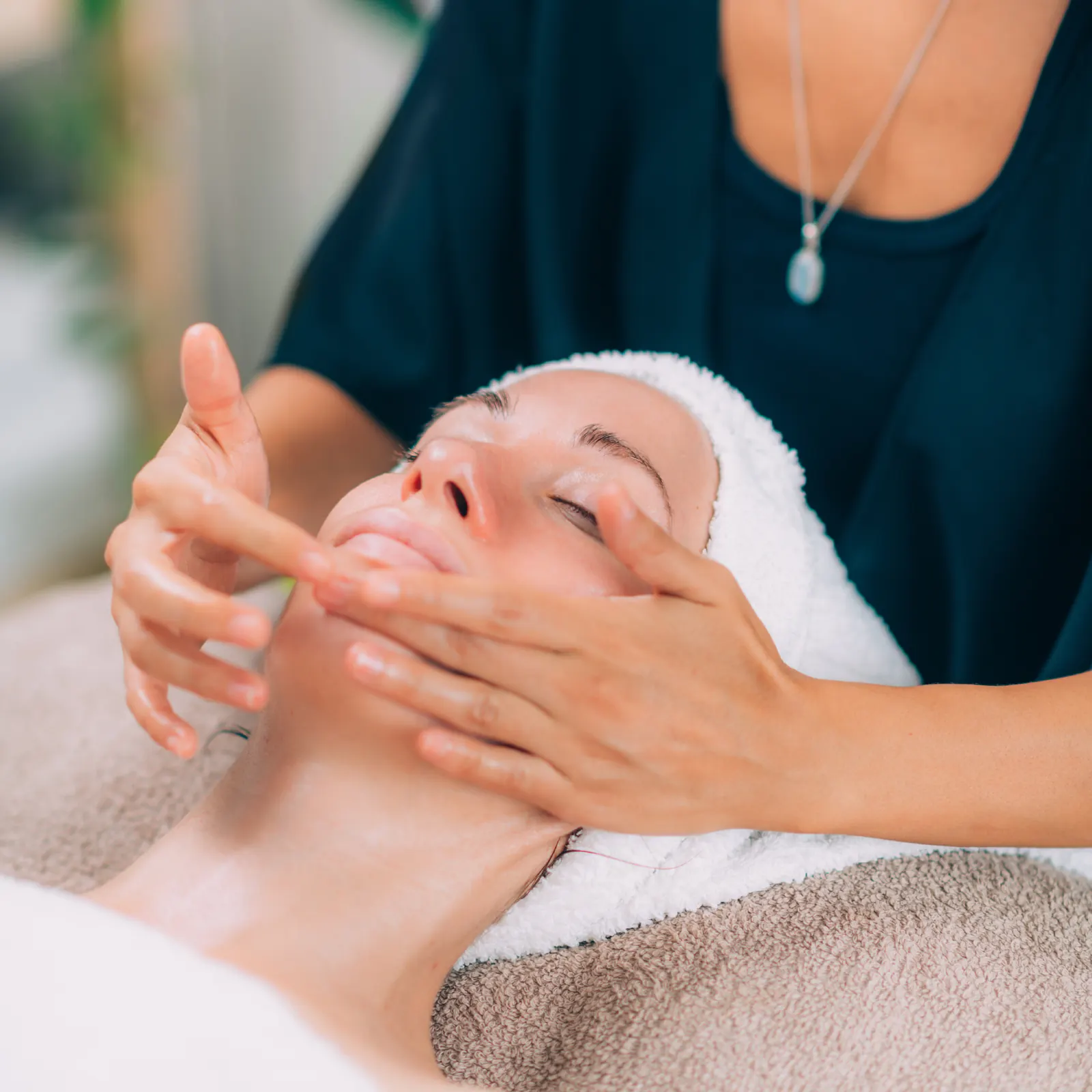 Facial massage technique taught in skin theory module