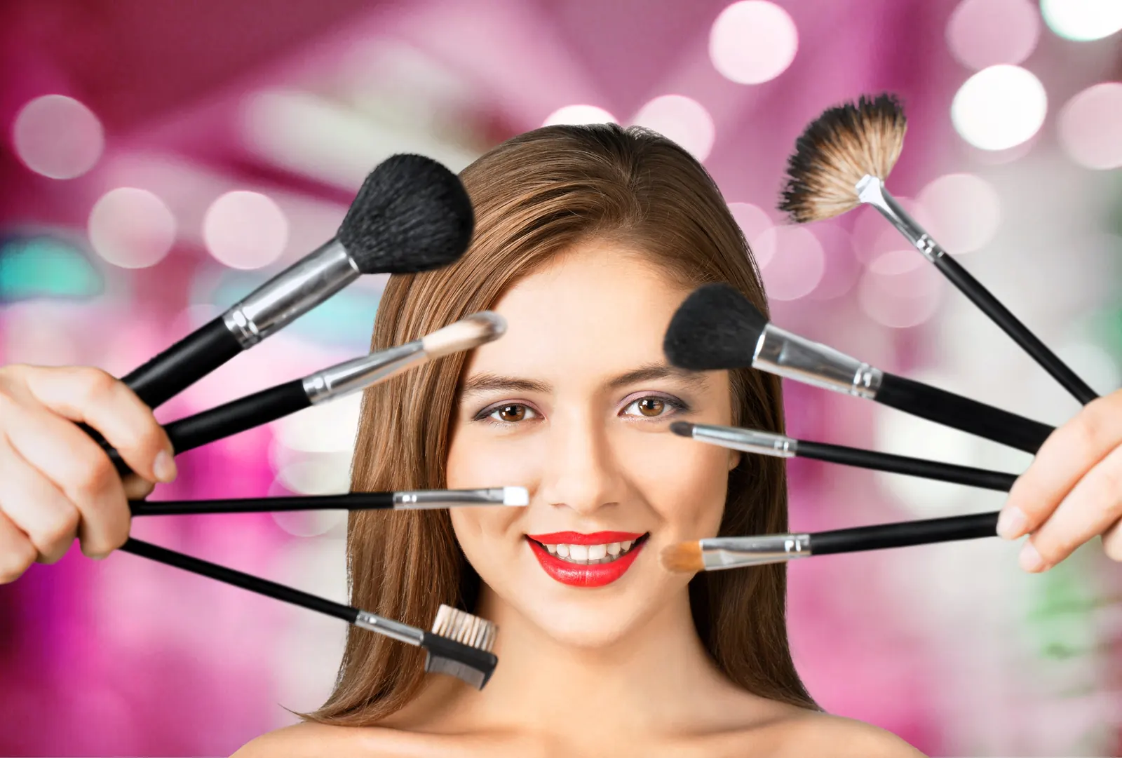Professional makeup brush set used in foundation theory classes